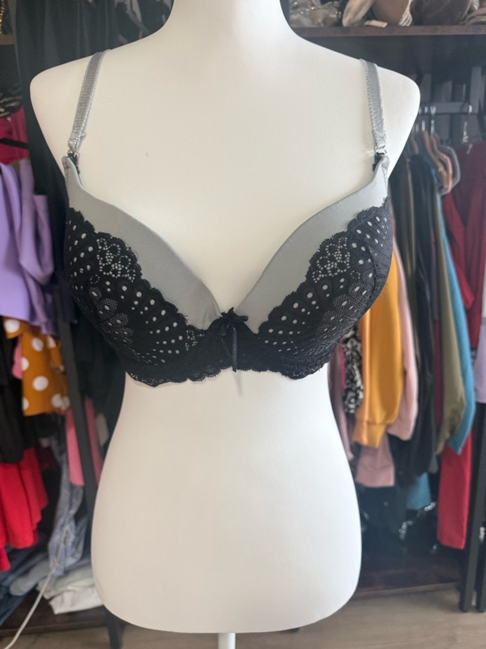 sophie b. Gray and Black Lace Push-Up Bra